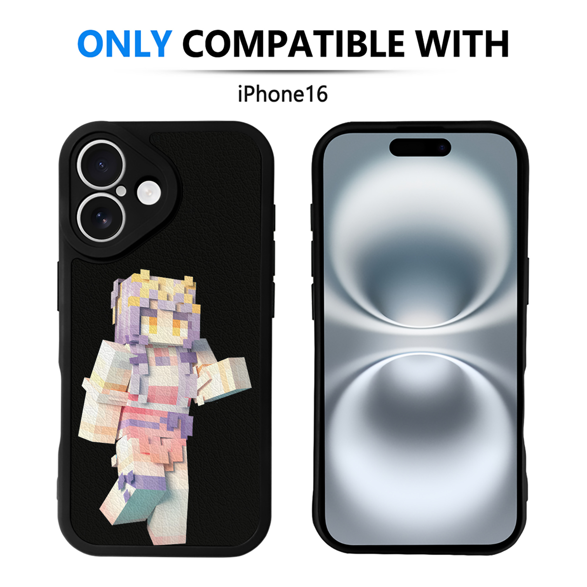 （画像用） マインクラフト ブロックの世界 Minecraft MC Block world 【iPhone 16シリーズ対応】シリコンスマホケース（レザー調） 材質：シリコン